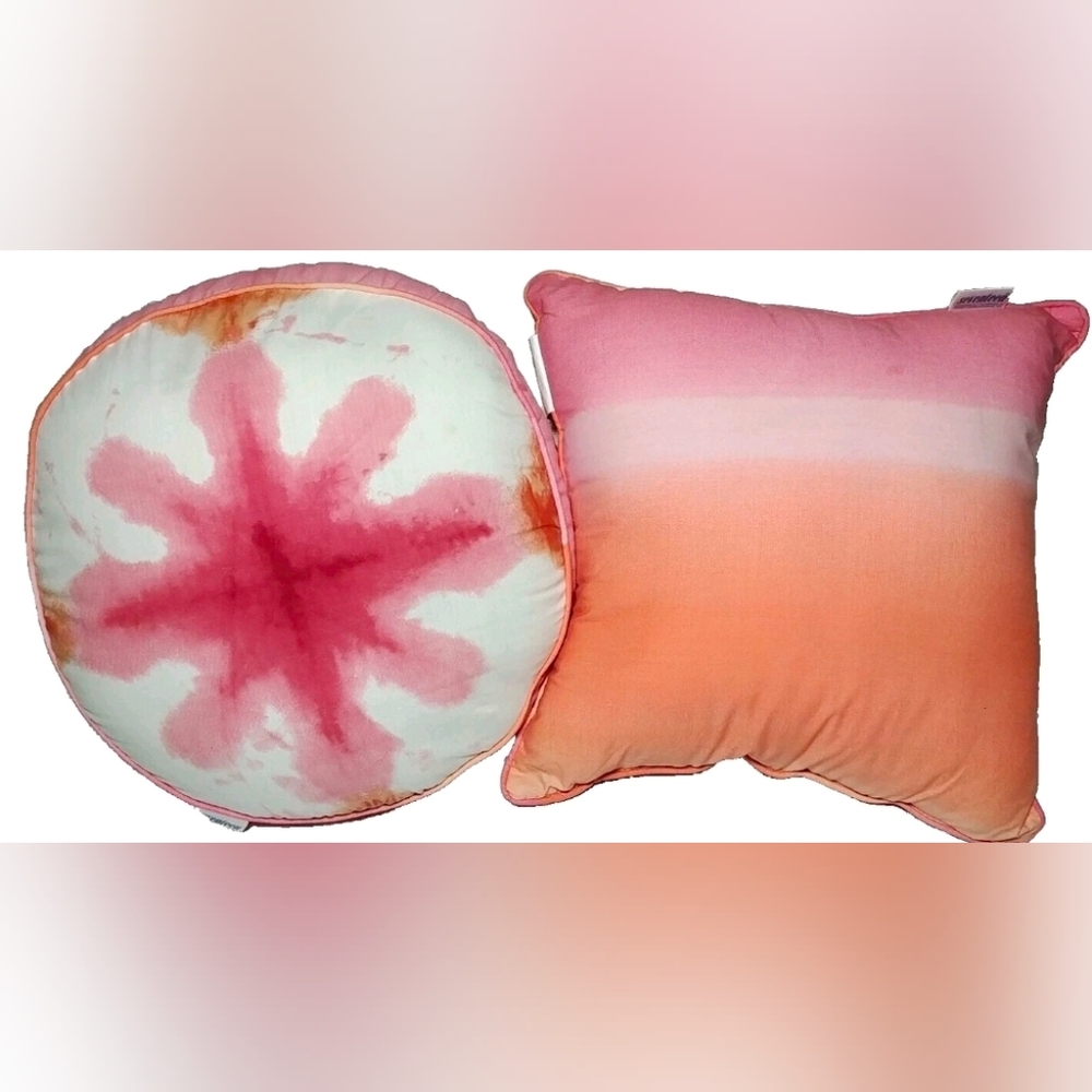 Y2K Two Dan River Throw Pillows Tie dye Reversable, Pink-Orange Round,Square 14" - Picture 5 of 7